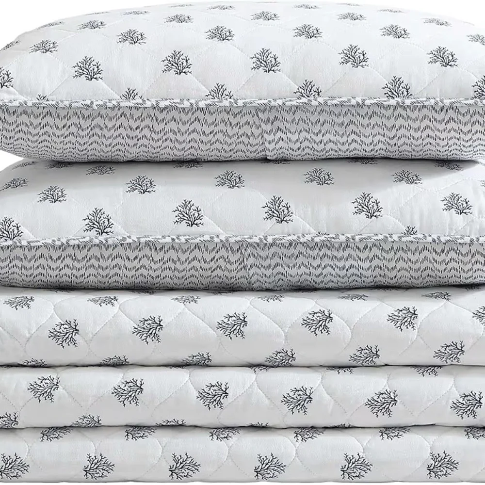 Nautica Coral Beach Blue Twin Quilt Set – 100% Cotton Coastal Bedding w/ Sham